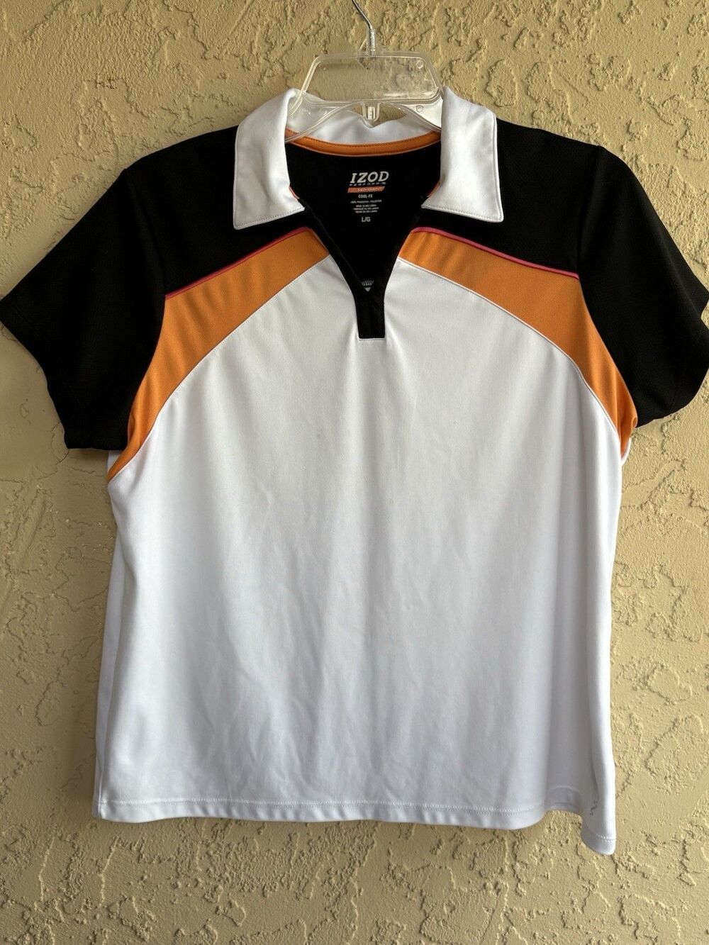 IZOD Cool FX Black Peach White Large Woman Golf Polo Breathable Wicking PerformX